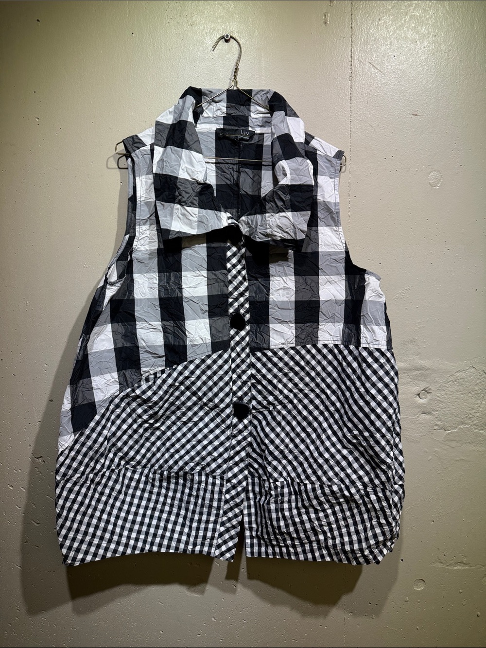 Habitat Black & White Gingham Mixed-Pattern Sleeveless Button Front Top
